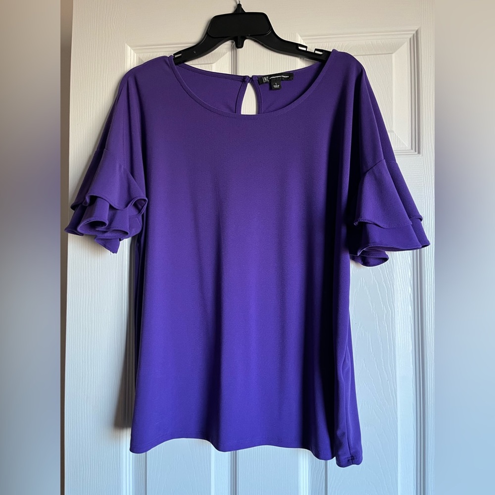 INC Women’s Large Purple Top w/ Ruffle sleeves